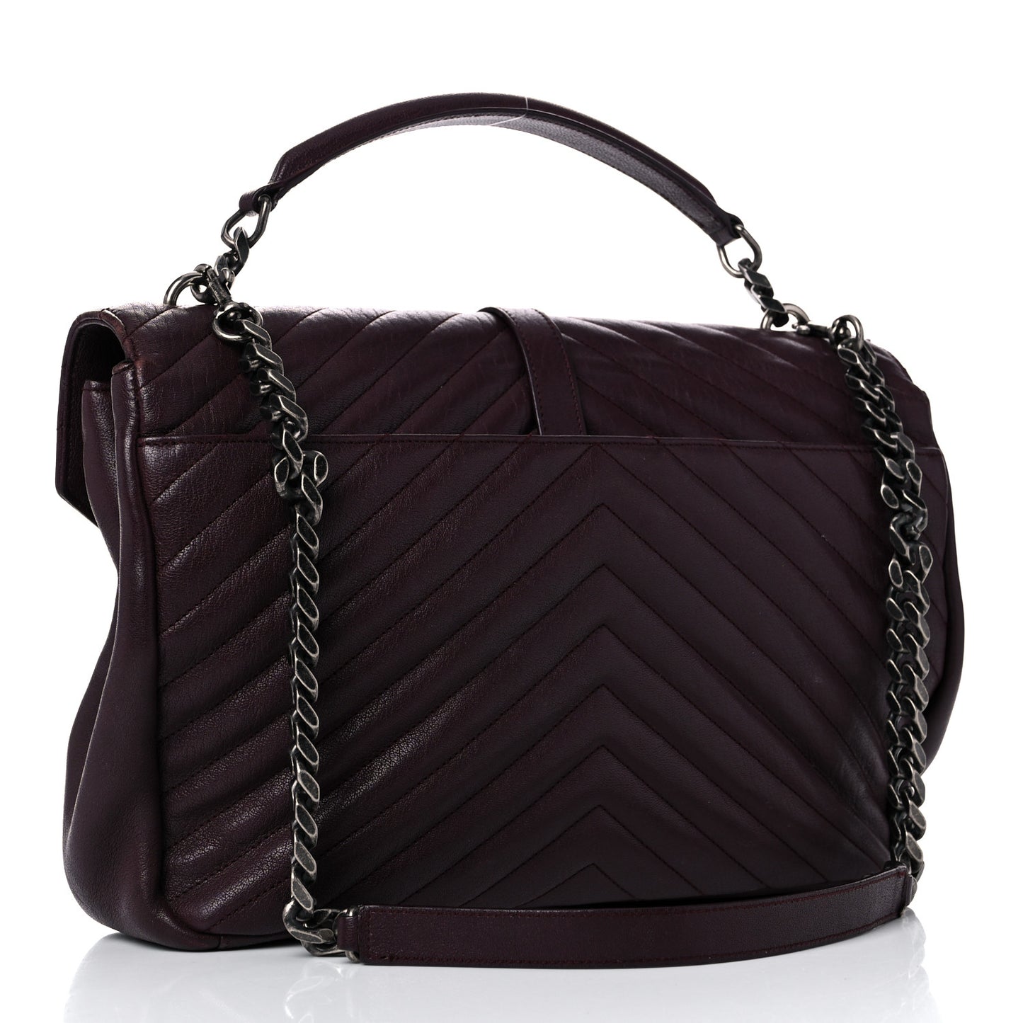 Sheepskin Matelasse Chevron Large Monogram Satchel Amaranto