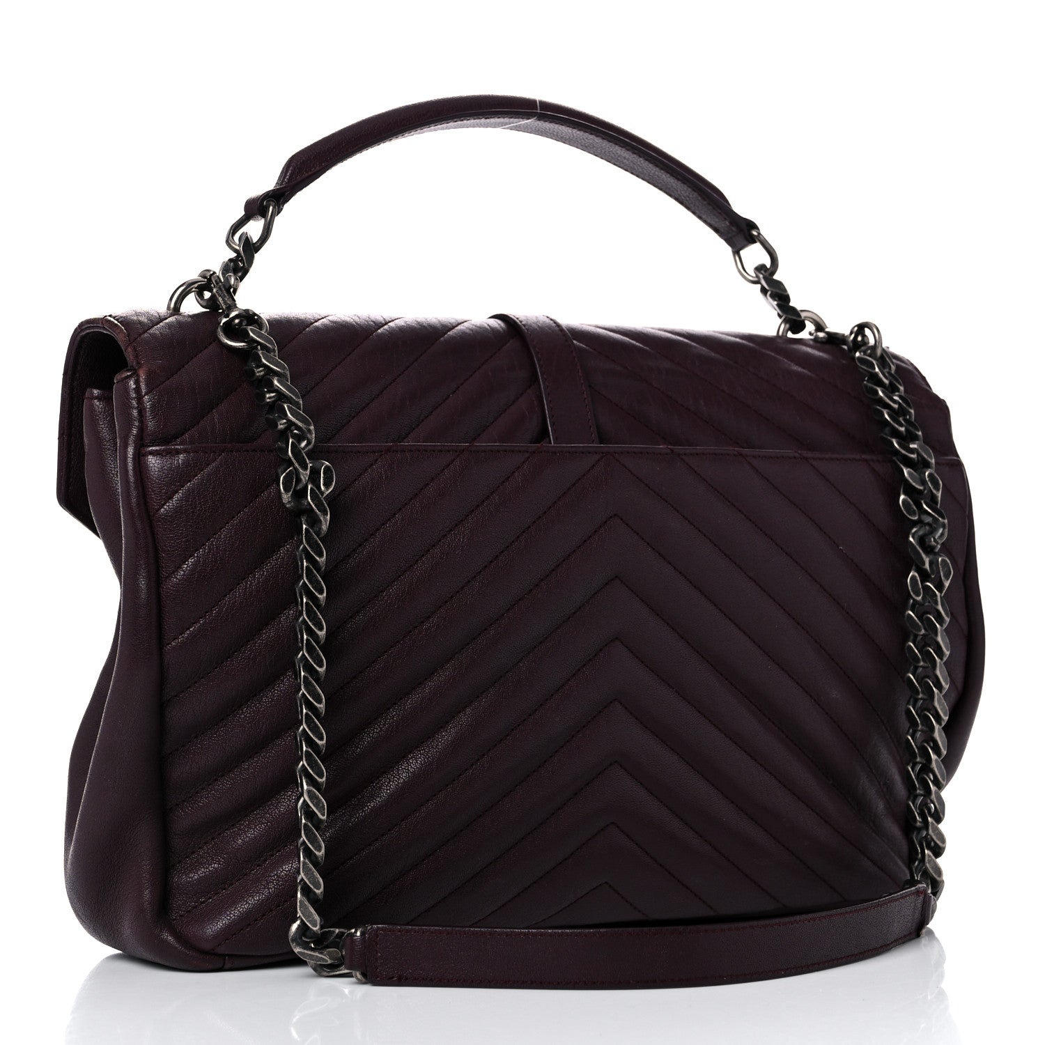 Saint Laurent Sheepskin Matelasse Chevron Large Monogram Satchel Amaranto 3 of 24