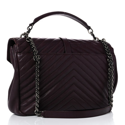 Saint Laurent Sheepskin Matelasse Chevron Large Monogram Satchel Amaranto 3 of 24