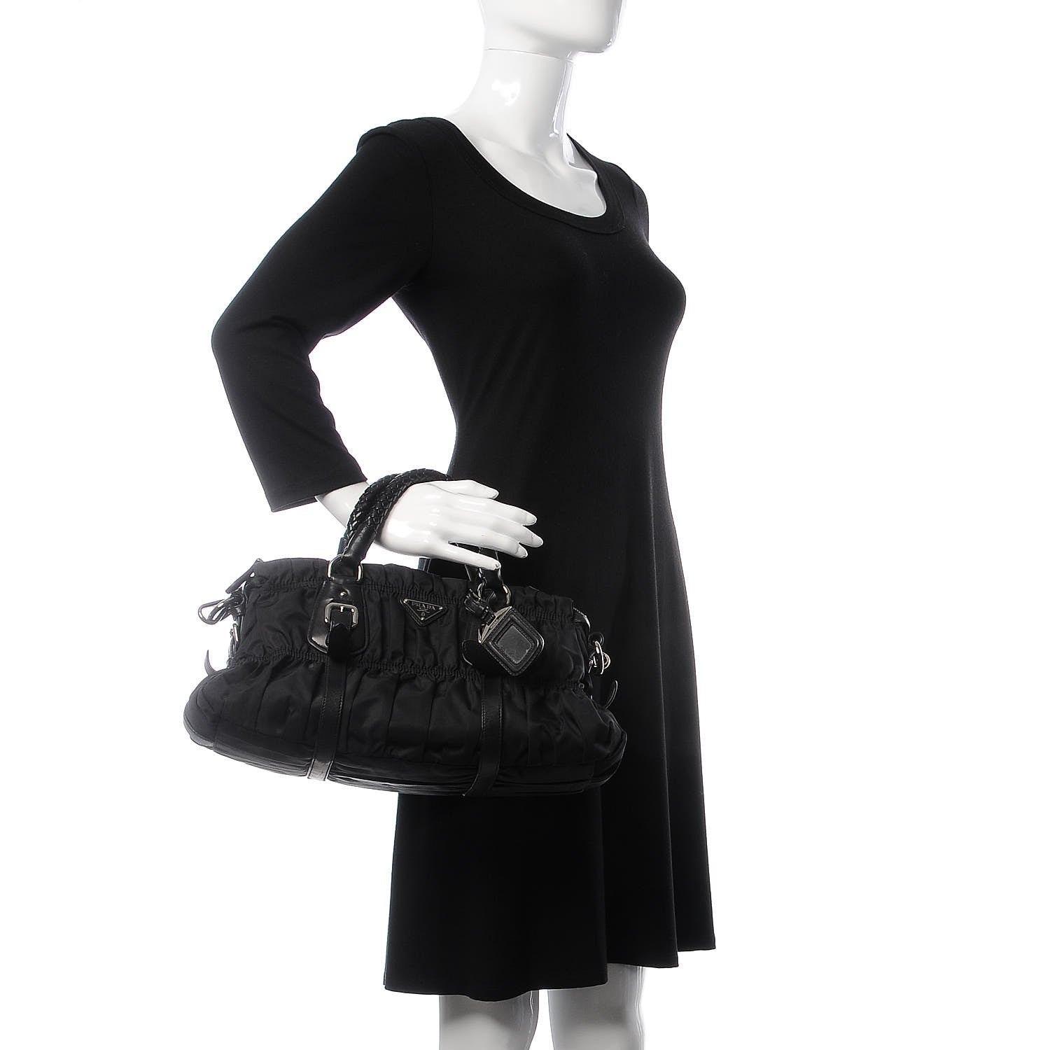 Prada Tessuto Nylon Nappa Braided Gaufre Shopping Satchel Black 3 of 10