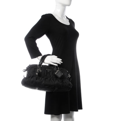 Prada Tessuto Nylon Nappa Braided Gaufre Shopping Satchel Black 3 of 10