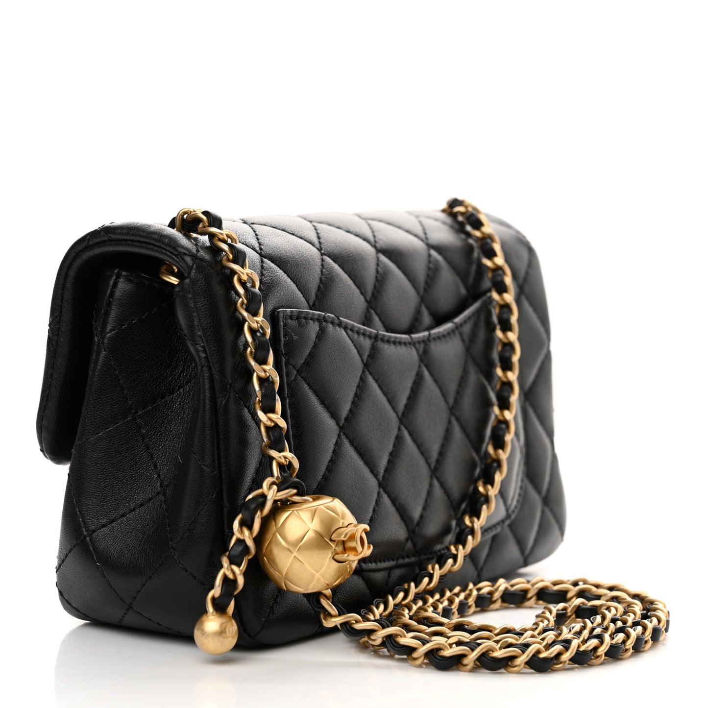 Lambskin Quilted Mini Rectangular Pearl Crush Flap Black