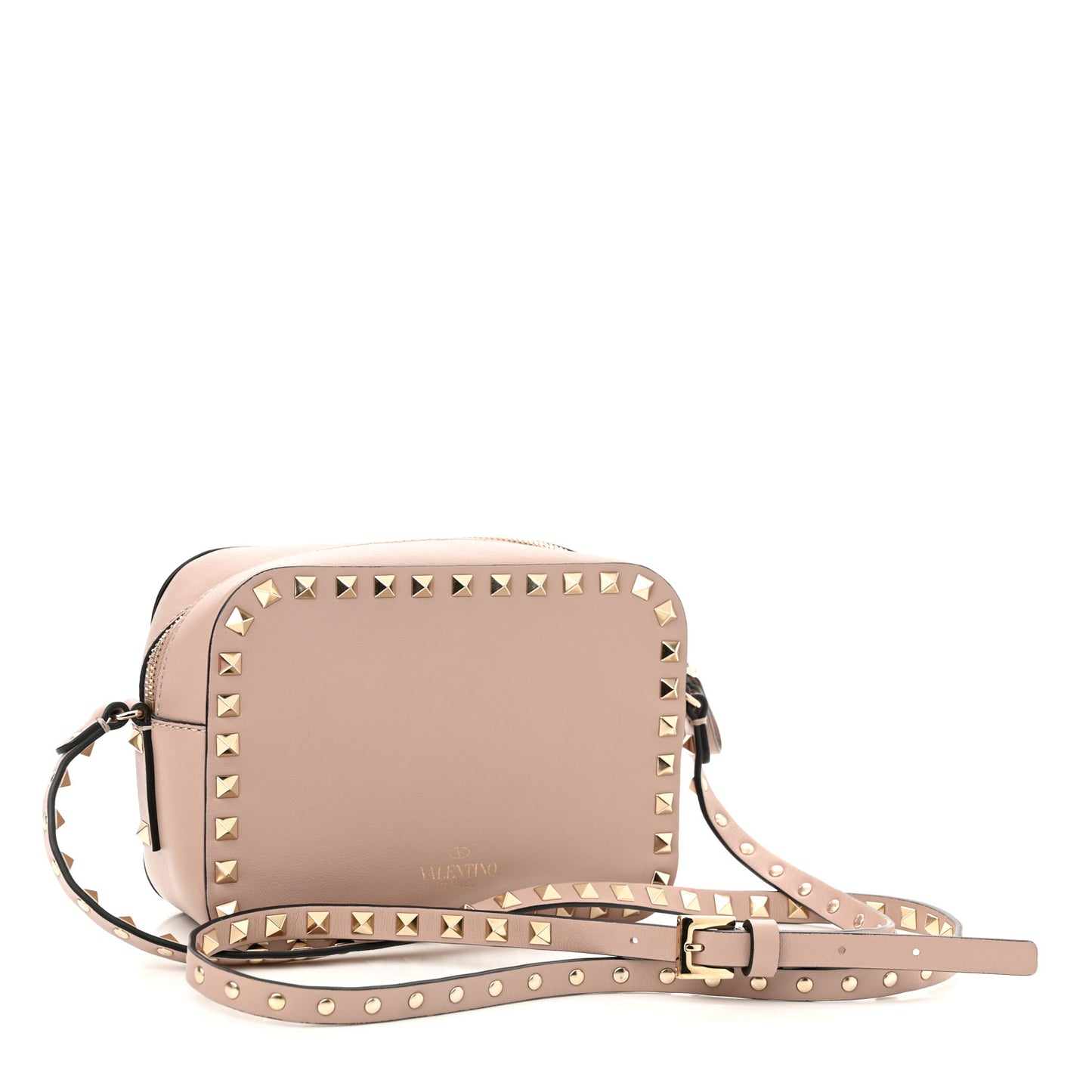 Calfskin Rockstud Camera Crossbody Bag Poudre