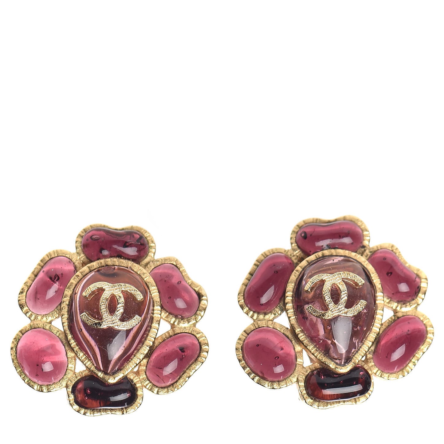 Poured Glass CC Clip On Earrings Gold Red