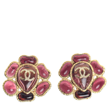 Chanel Poured Glass CC Clip On Earrings Gold Red 1 of 5