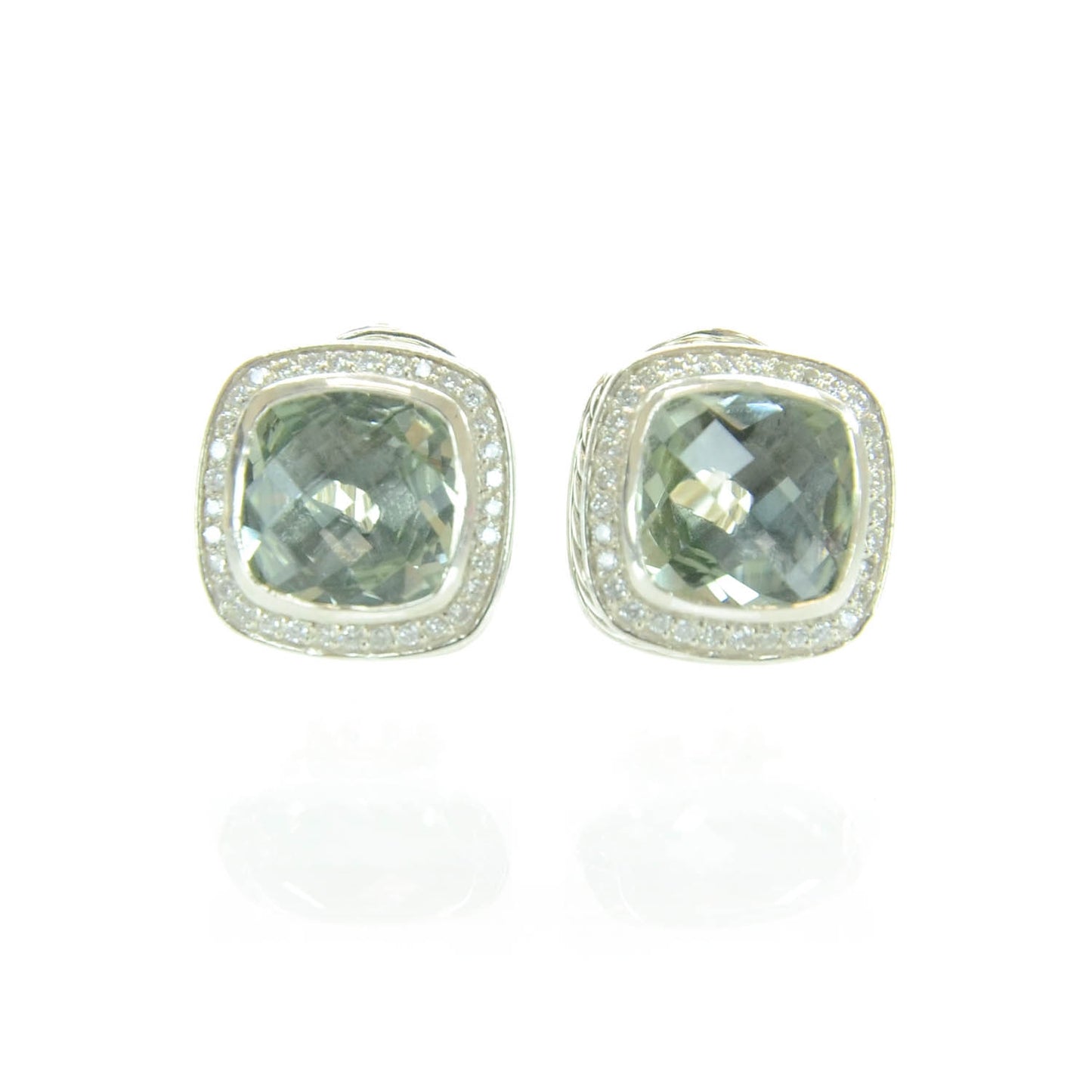 Sterling Silver Diamond Prasiolite 11mm Albion Earrings