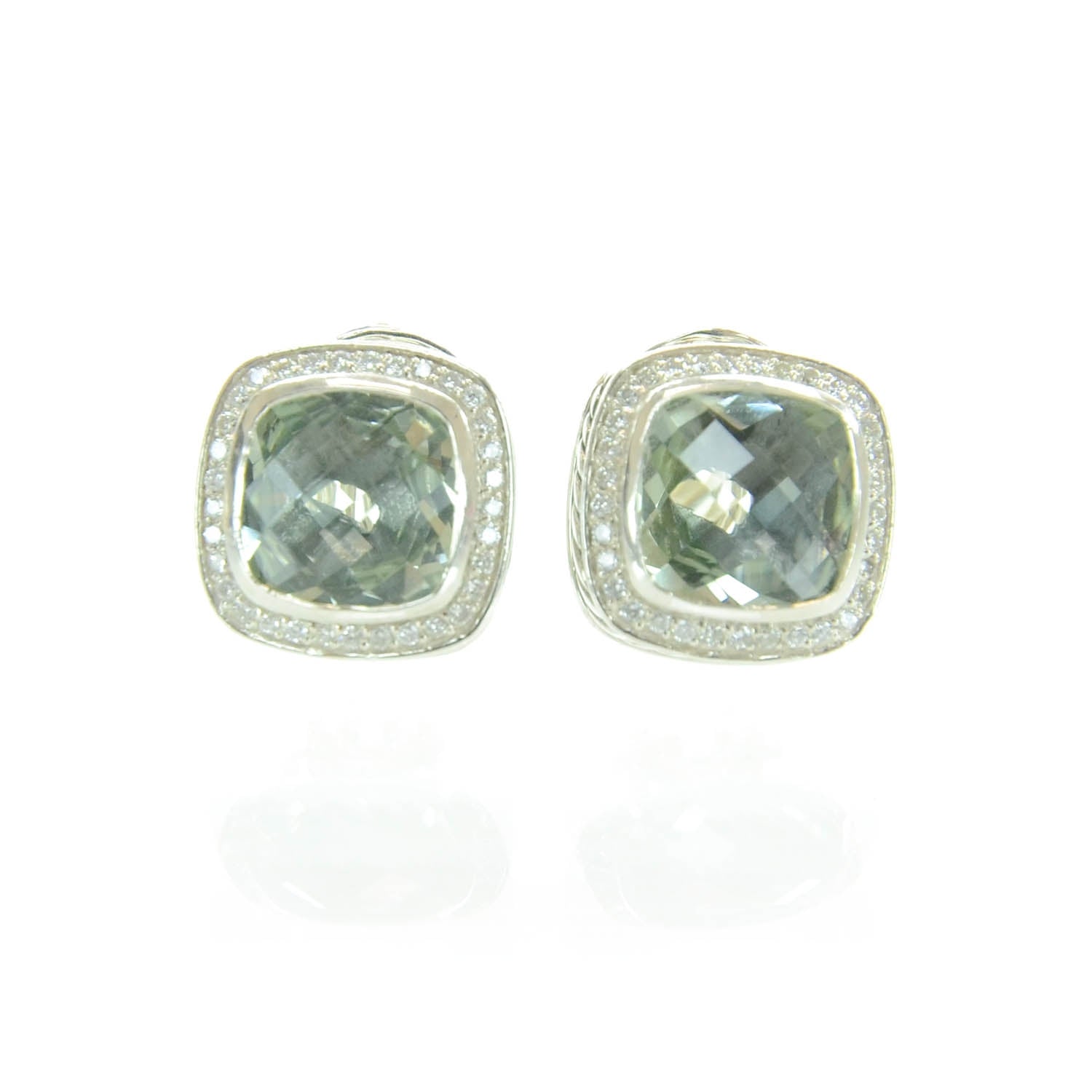 David Yurman Sterling Silver Diamond Prasiolite 11mm Albion Earrings 1 of 4