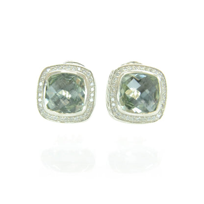 David Yurman Sterling Silver Diamond Prasiolite 11mm Albion Earrings 1 of 4
