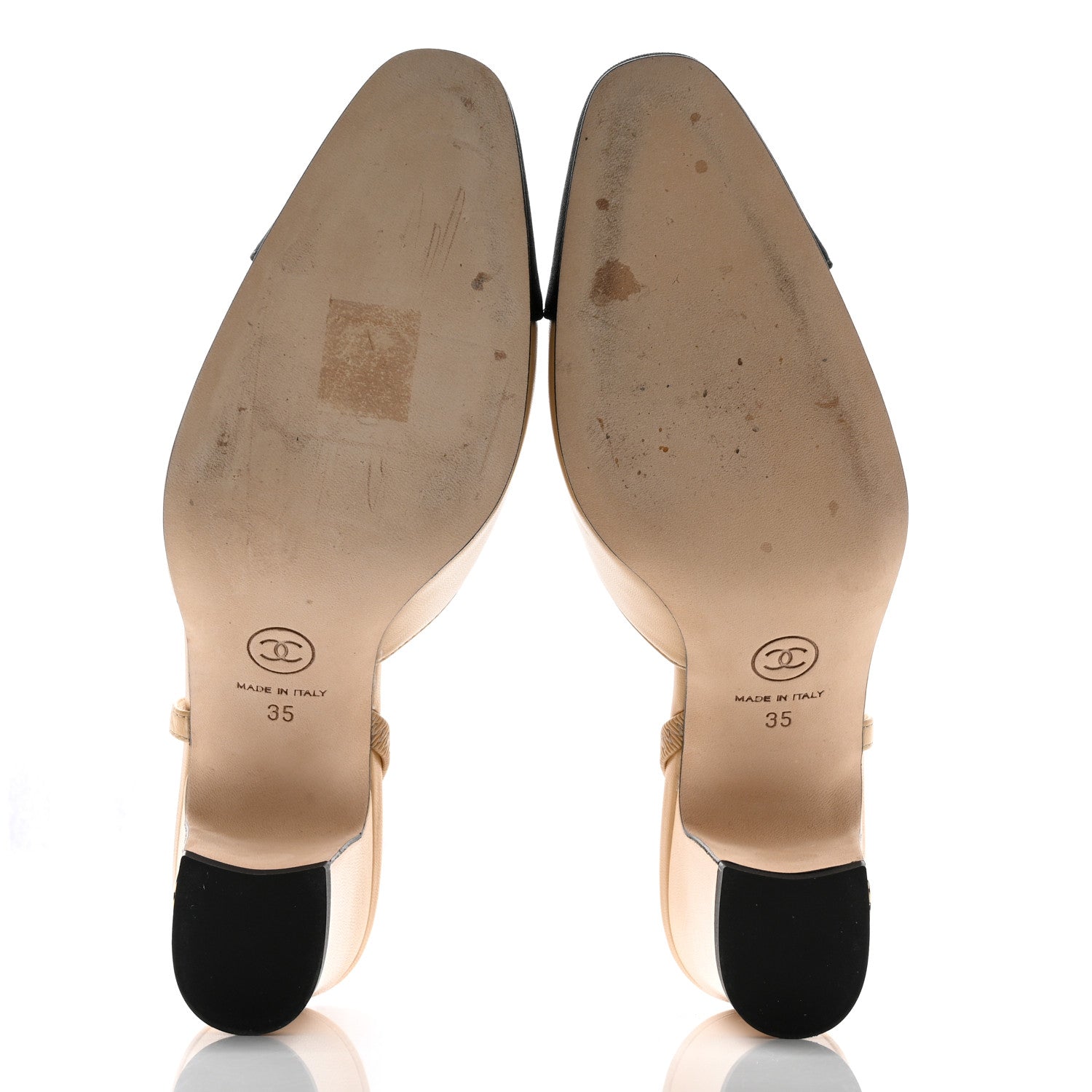Chanel Goatskin Grosgrain Cap Toe CC Slingback Pumps 35 Beige Black 5 of 9