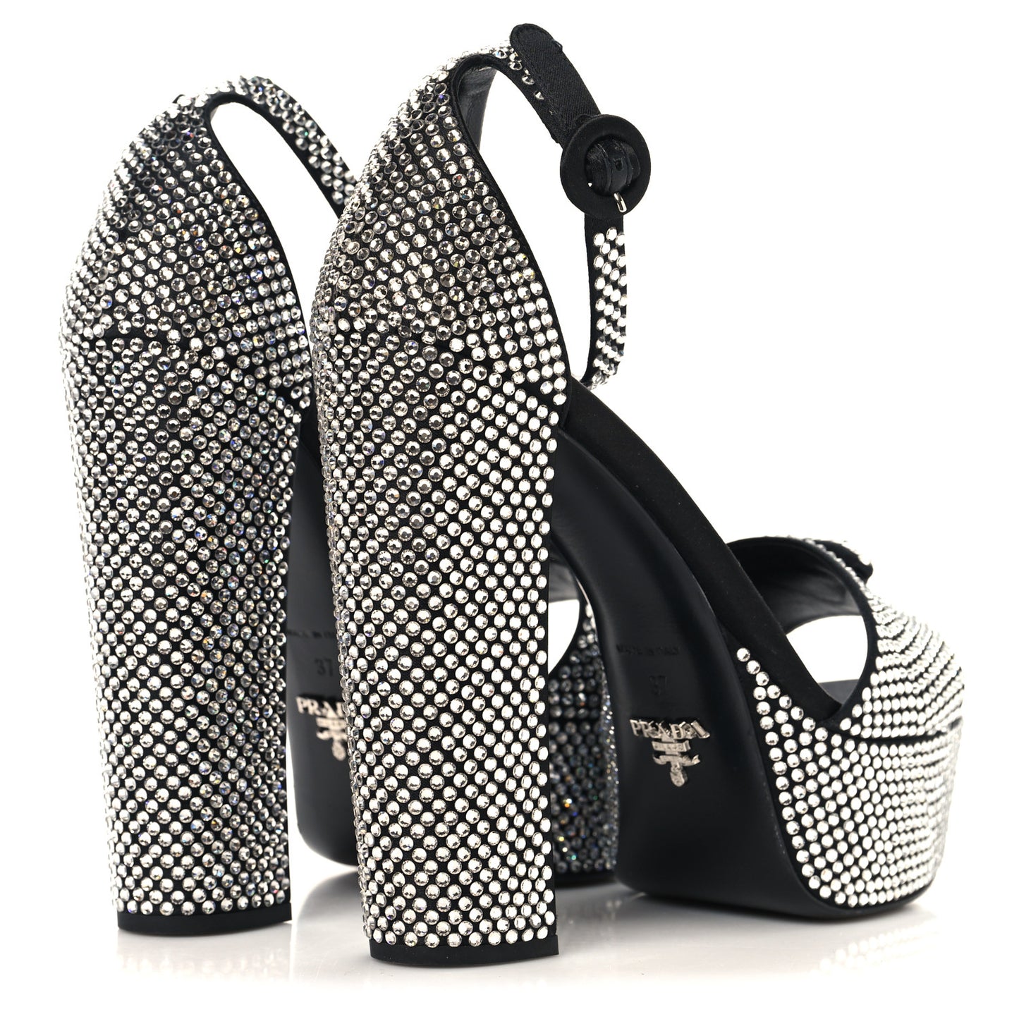 Satin Crystal Triangle Logo 40/135mm Platform Sandals 37 Cristal