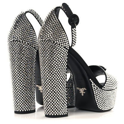 Prada Satin Crystal Triangle Logo 40/135mm Platform Sandals 37 Cristal 5 of 9
