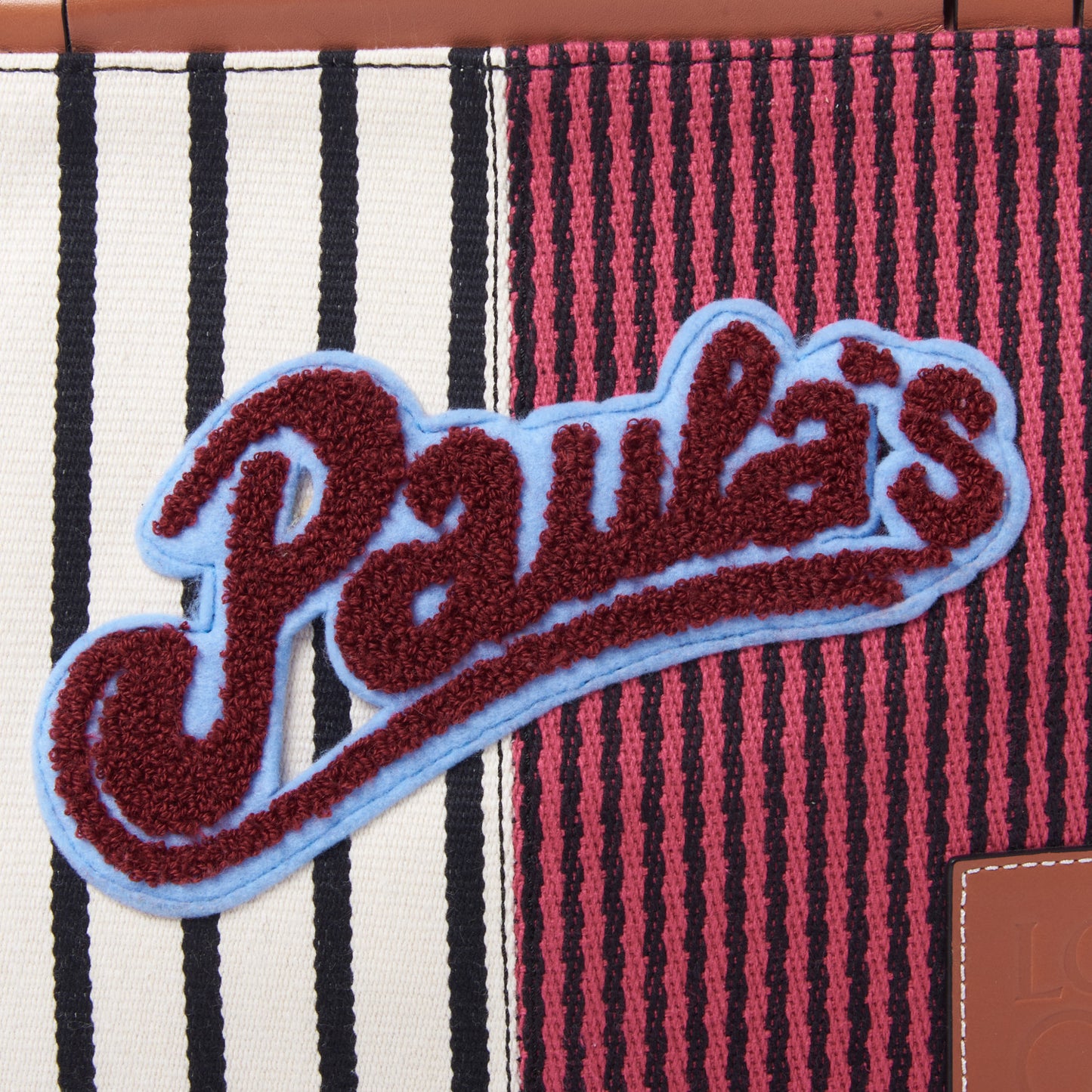 Canvas Calfskin Print Paulas Ibiza Stripes Cushion Tote Red White
