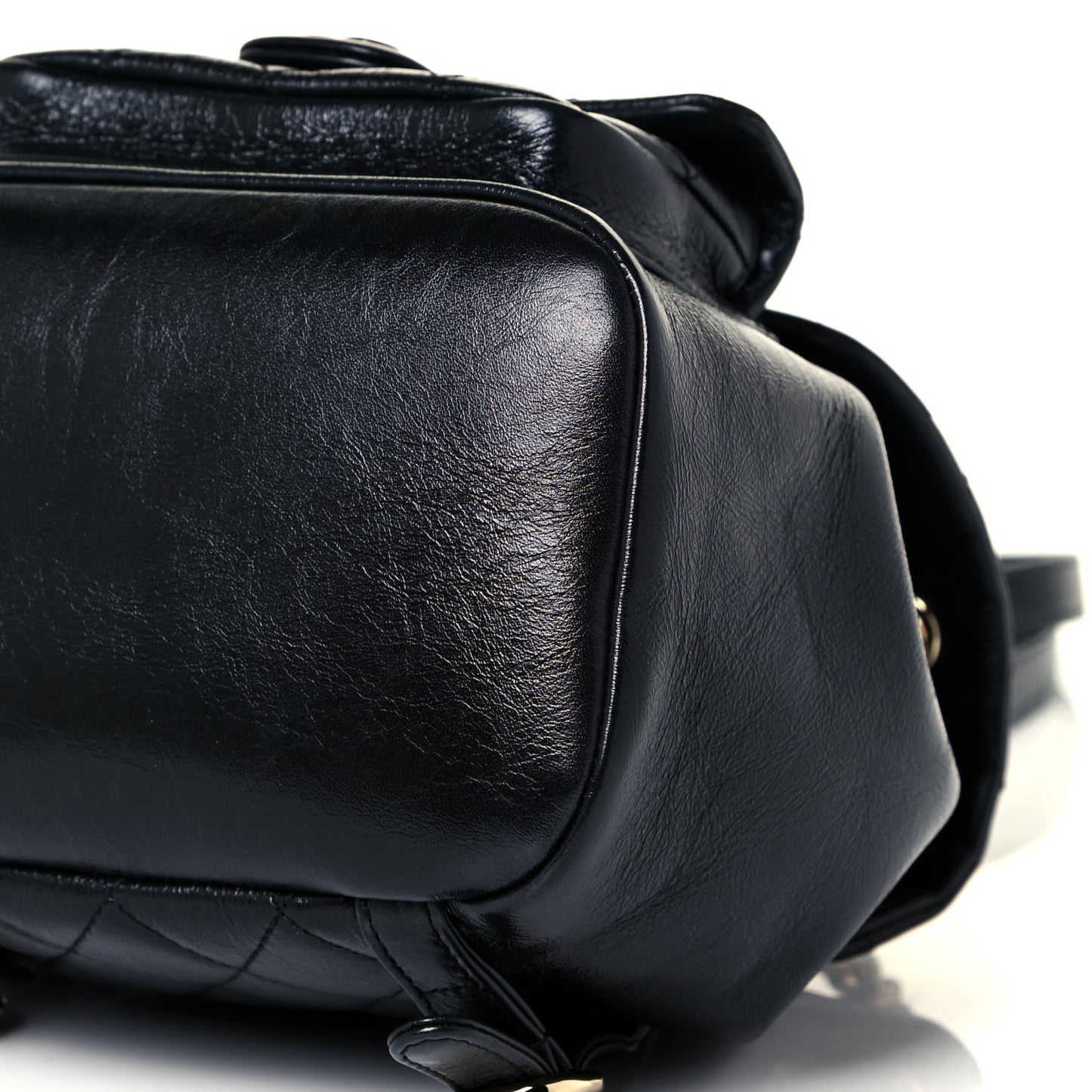 Glazed Aged Calfskin Quilted Small Duma Drawstring Backpack Black