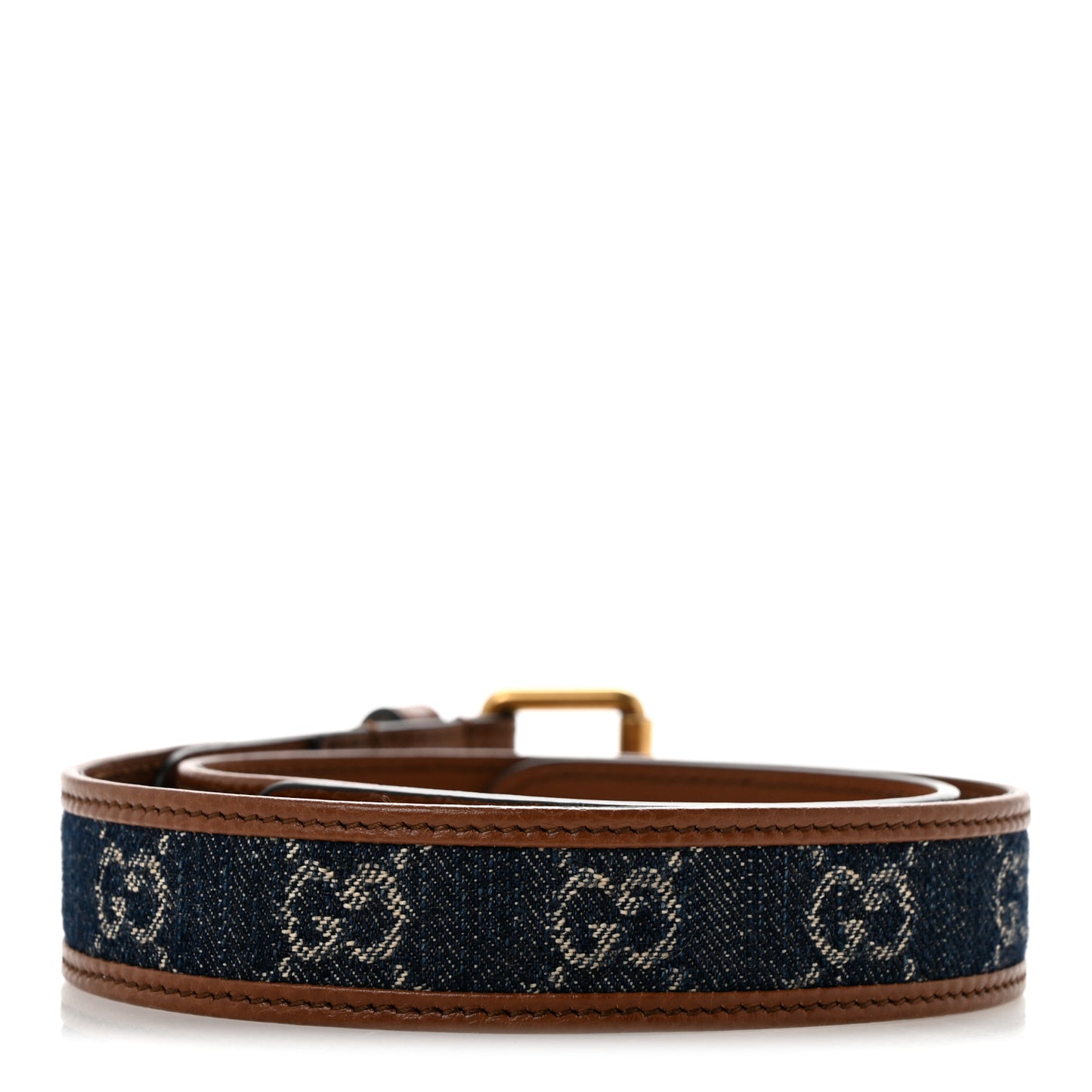 New Denim GG Monogram Dollar Calfskin Belt 65 26 Blue Tea Cuir Epilog