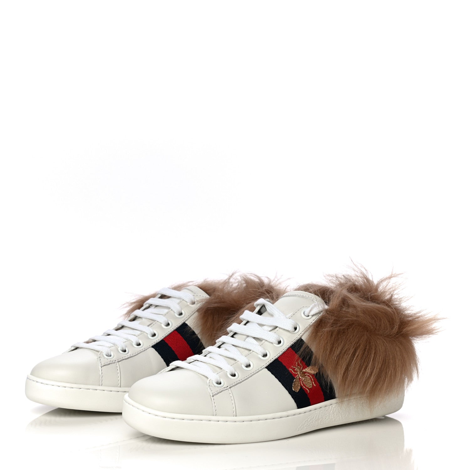 Gucci Calfskin Wool Web Bee Embroidered Womens Ace Sneakers 36.5 White 3 of 12
