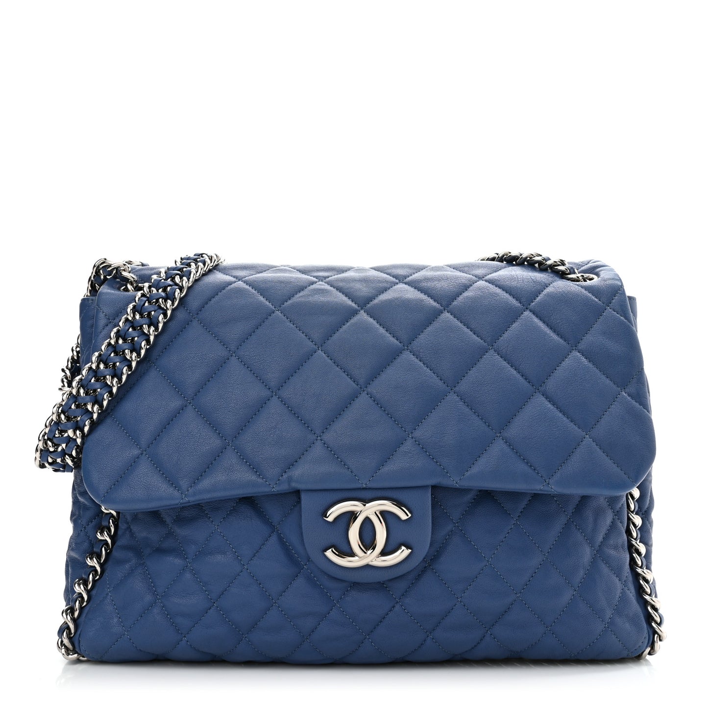 Washed Lambskin Quilted Chain Around Maxi Flap Light Blue