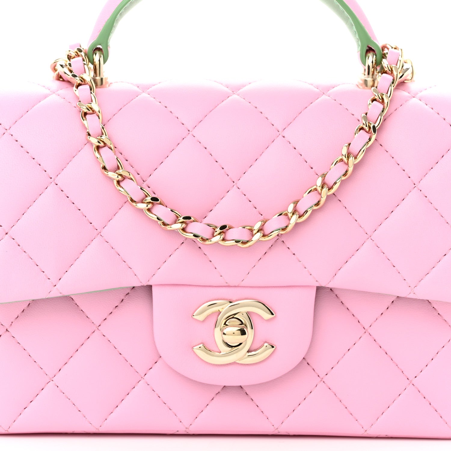 Chanel Lambskin Quilted Mini Top Handle Rectangular Flap Lilac Light Green 8 of 11