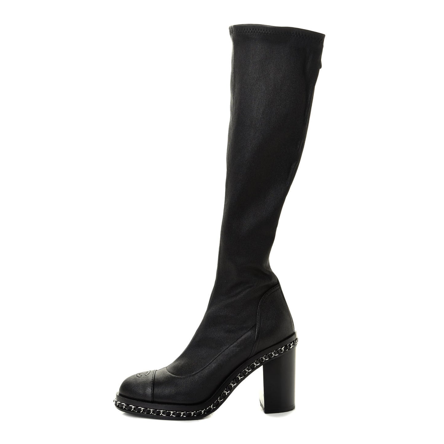 Fabric Grosgrain CC High Cap Toe Chain Boots 39.5 Black