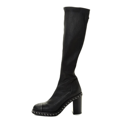 Chanel Fabric Grosgrain CC High Cap Toe Chain Boots 39.5 Black 1 of 7