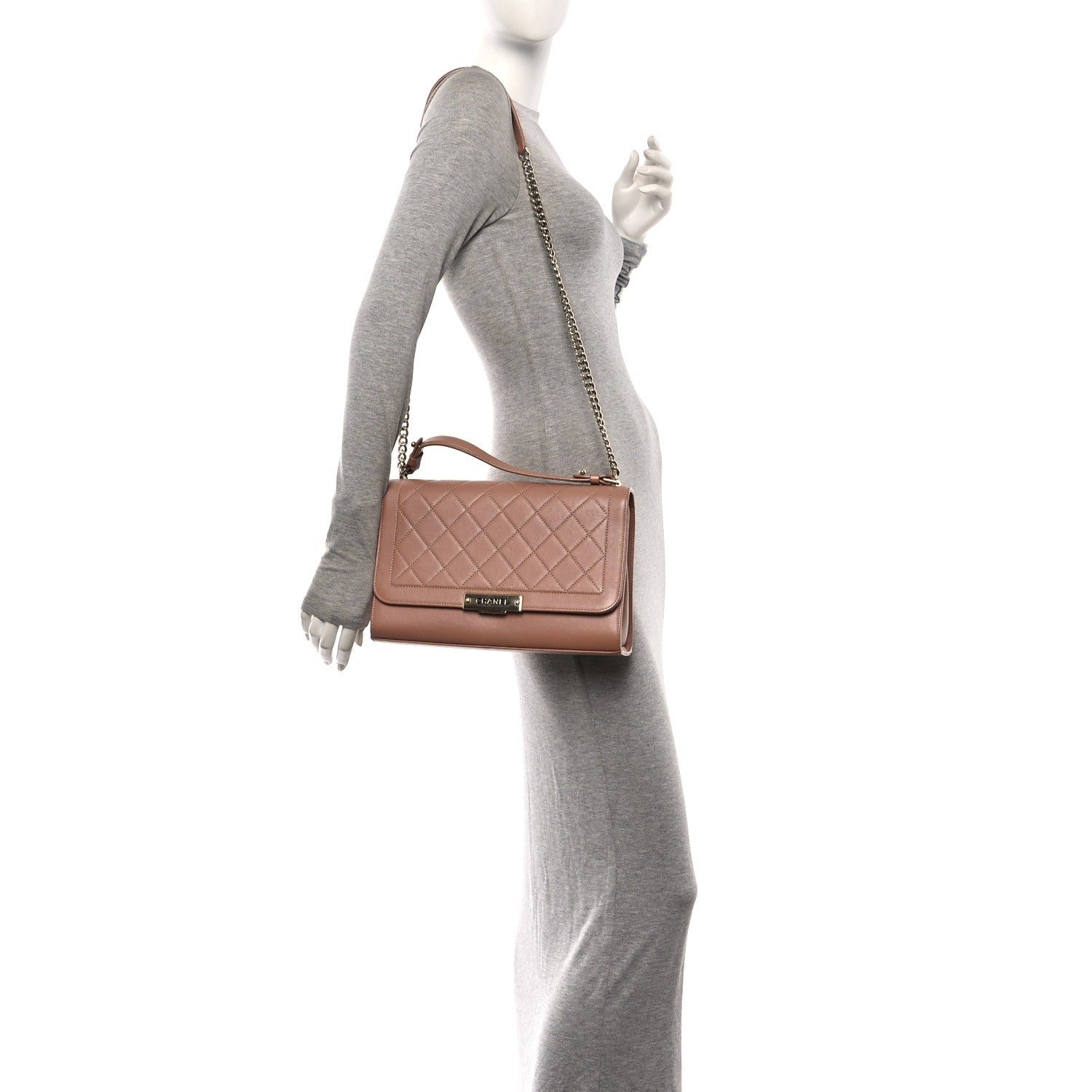Chanel Grained Calfskin Quilted Large Label Click Flap Bag Beige 2 of 10