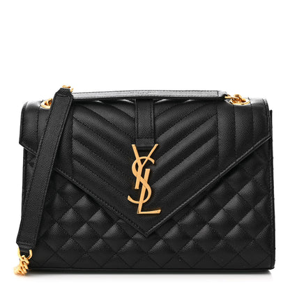 Saint Laurent Grain De Poudre Textured Mixed Matelasse Triquilt Medium Monogram Satchel Black 1 of 9