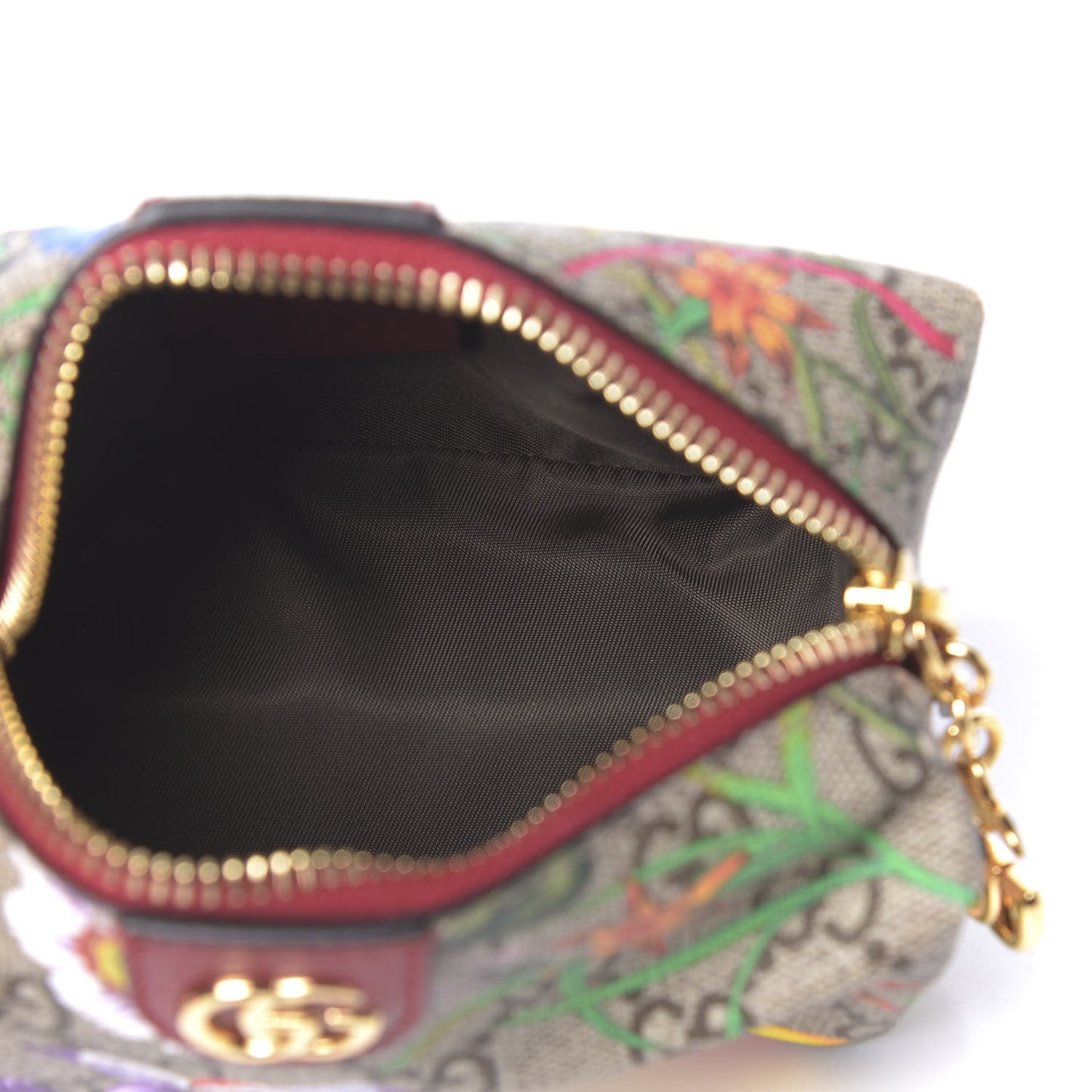 Soft GG Supreme Monogram Flora Calfskin Small Ophidia Cosmetic Case Beige Ebony Multicolor Rosso