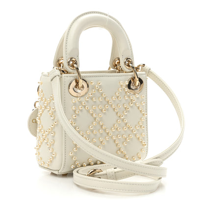 Christian Dior Lambskin Pearl Cannage Micro Lady Dior Latte 3 of 10