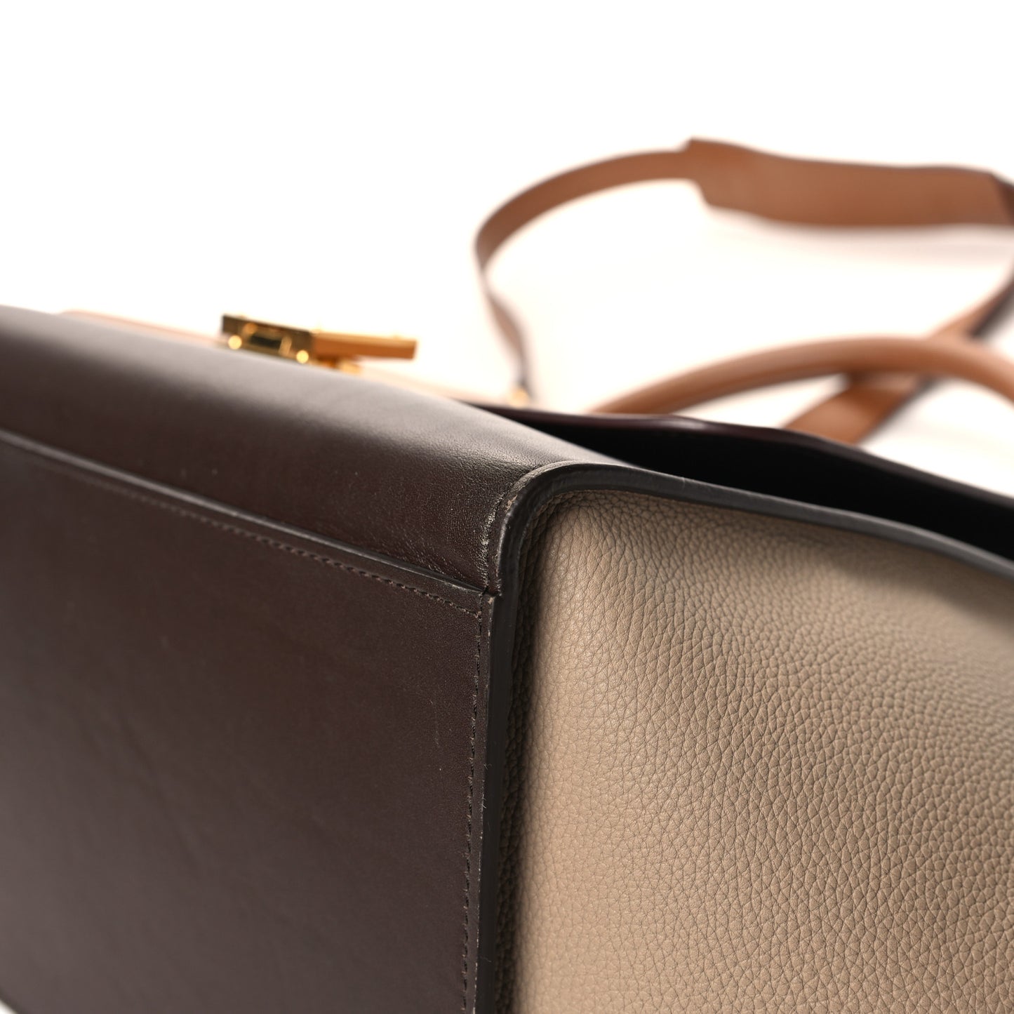 Satin Baby Grained Calfskin Small Tri-Color Trapeze Tan