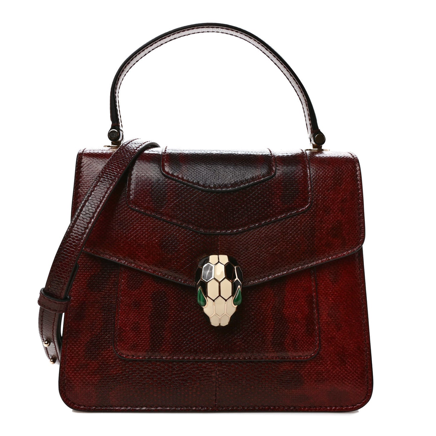 Shiny Karung Serpenti Forever Top Handle Dark Red