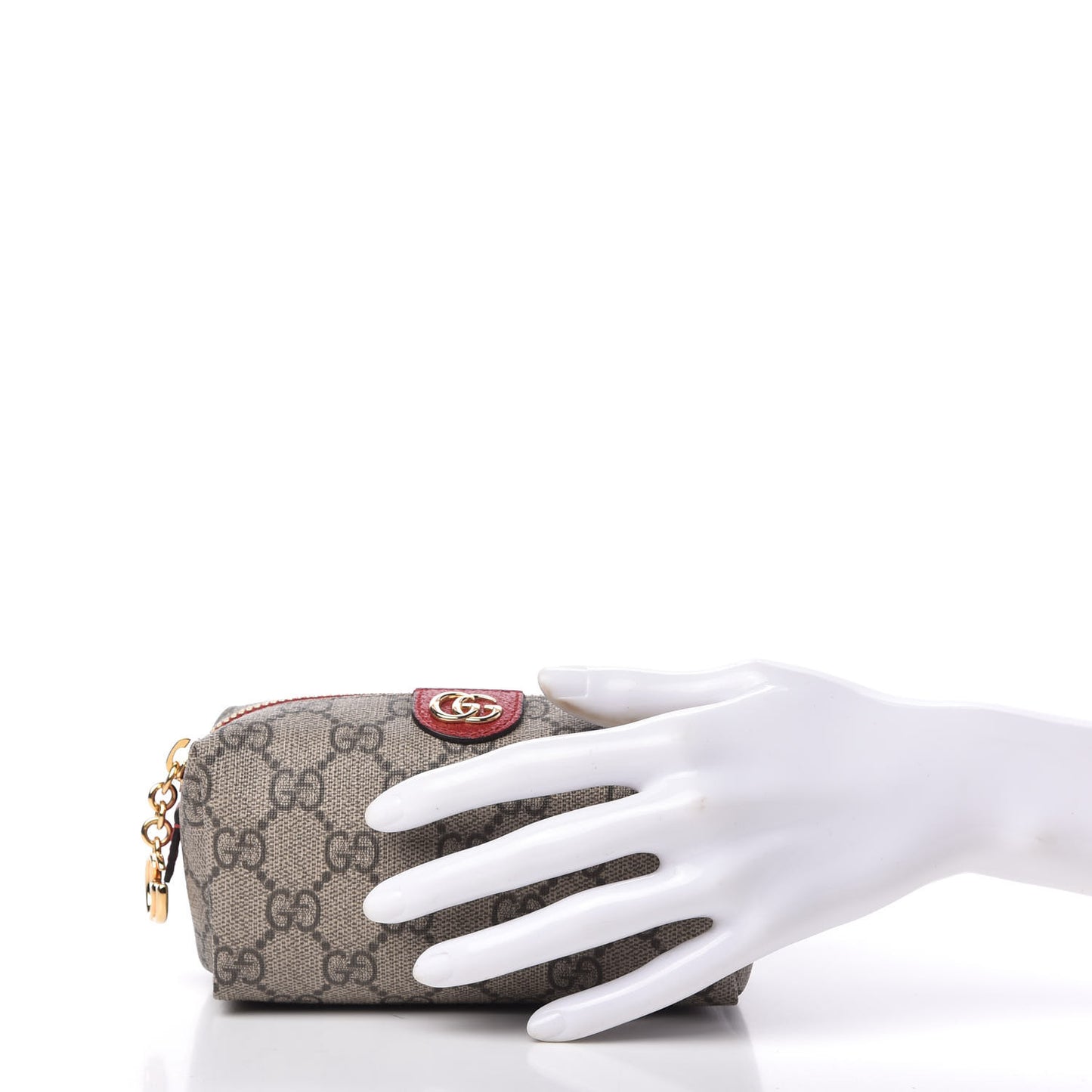 Soft GG Supreme Monogram Calfskin Small Ophidia Cosmetic Case Beige Ebony Hibiscus Red