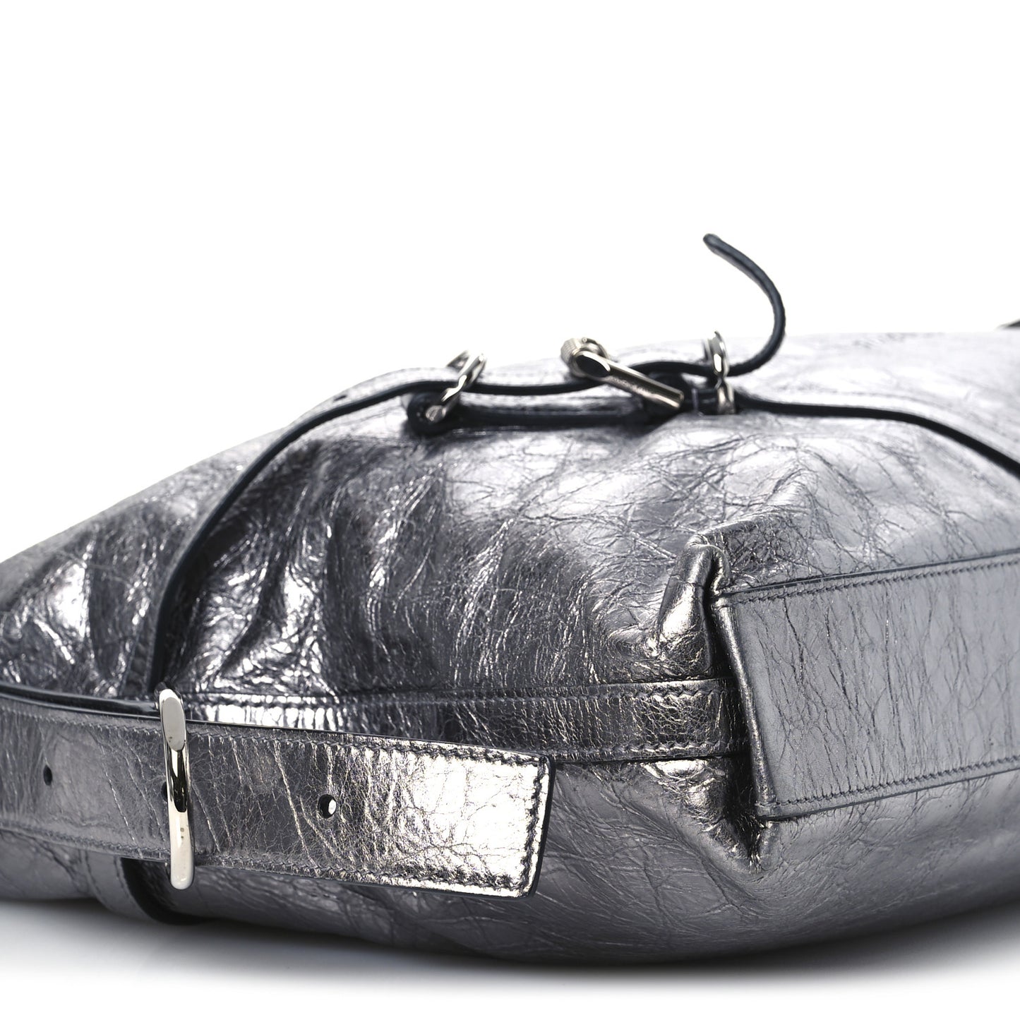 Metallic Calfskin Medium Voyou Bag Silver
