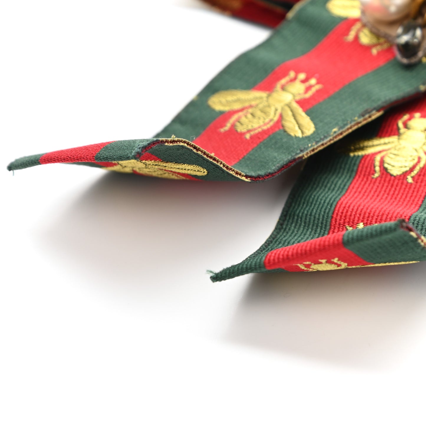 Ribbon Web Bow Bee Pearl Brooch Red Green