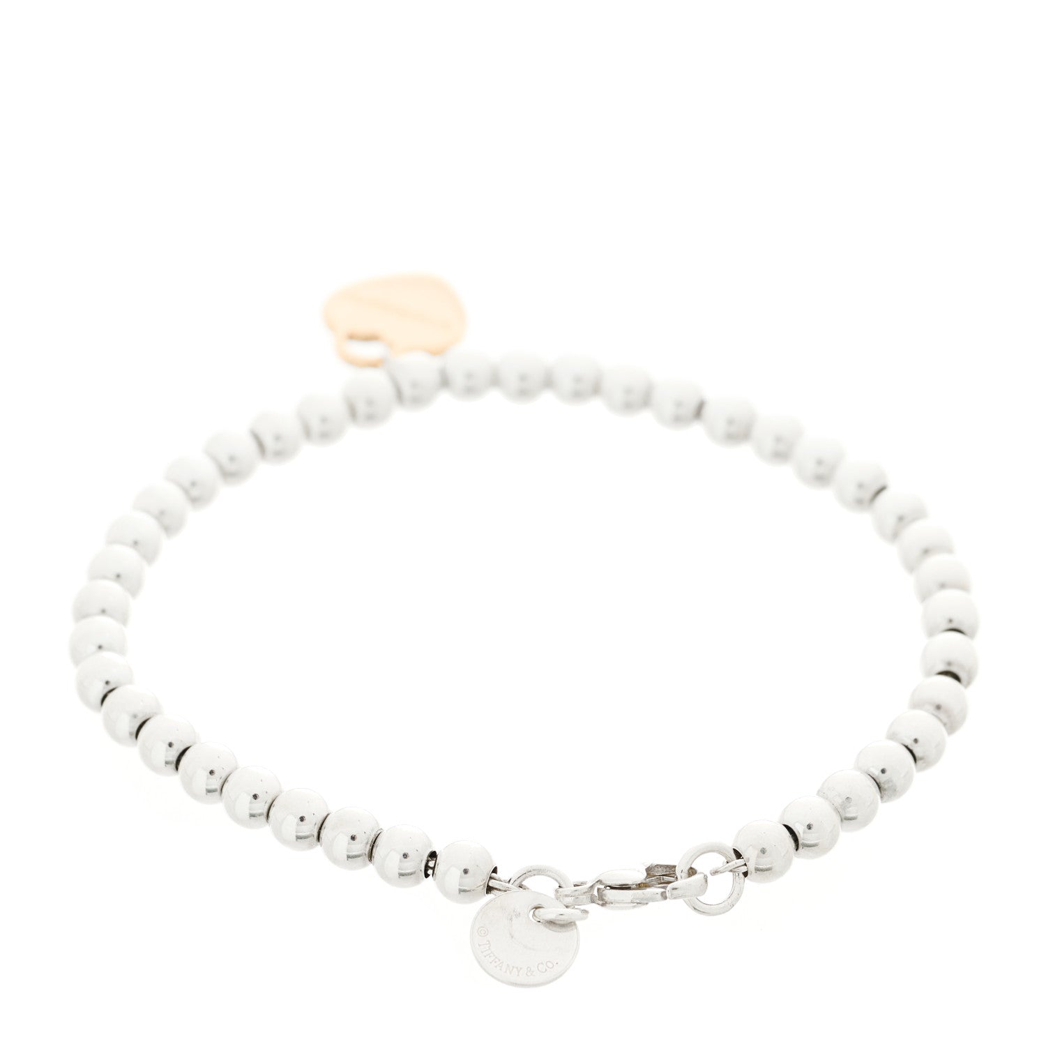 Tiffany Sterling Silver 18K Rose Gold Return to Tiffany Heart Bead Bracelet 3 of 5