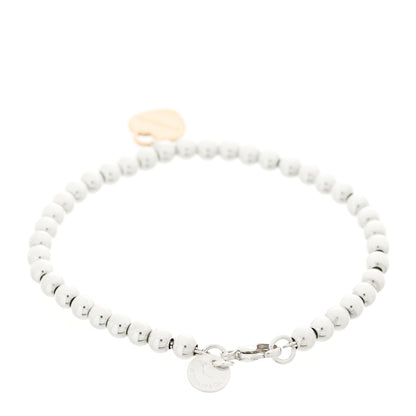 Tiffany Sterling Silver 18K Rose Gold Return to Tiffany Heart Bead Bracelet 3 of 5