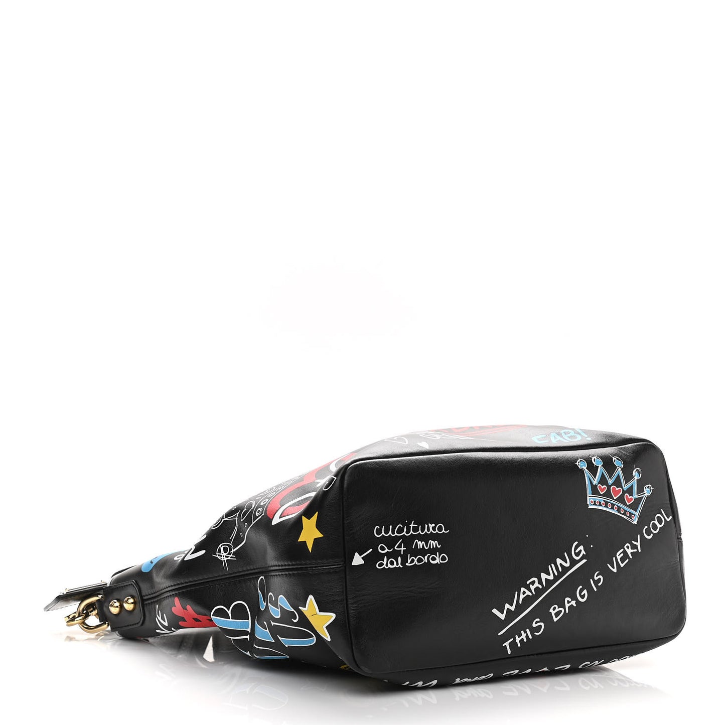 Calfskin Graffiti Printed Beatrice Tote Black