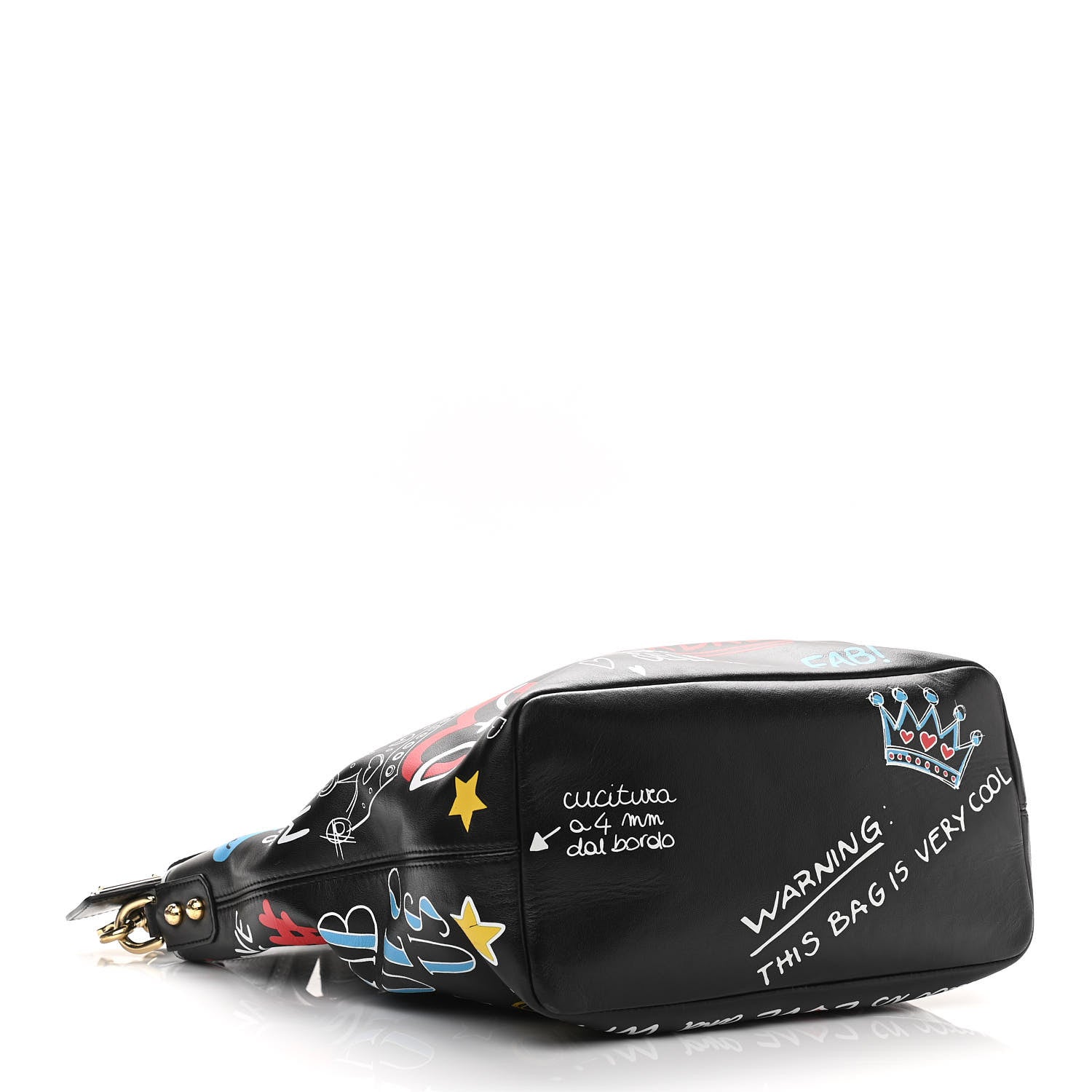 Dolce & Gabbana Calfskin Graffiti Printed Beatrice Tote Black 5 of 13