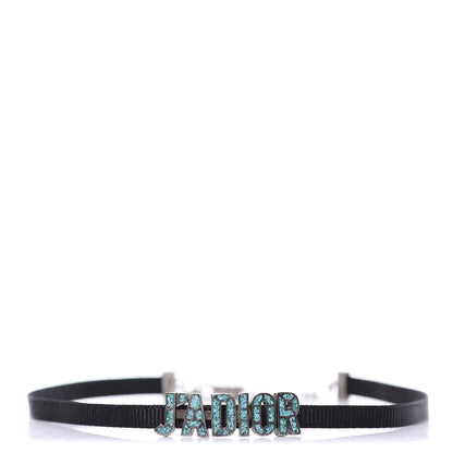 Christian Dior Grosgrain Ribbon Crystal J'Adior Logo Choker Necklace Black Turquoise 1 of 4
