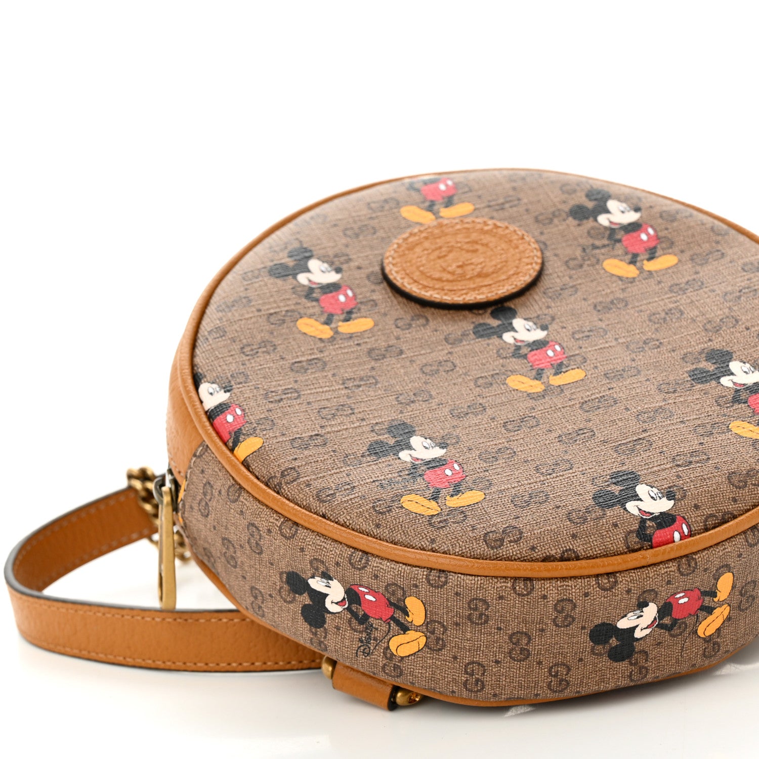 Gucci X DISNEY Mini Vintage GG Supreme Monogram Mickey Mouse Round Backpack Beige Vintage Sun Oil 9 of 10