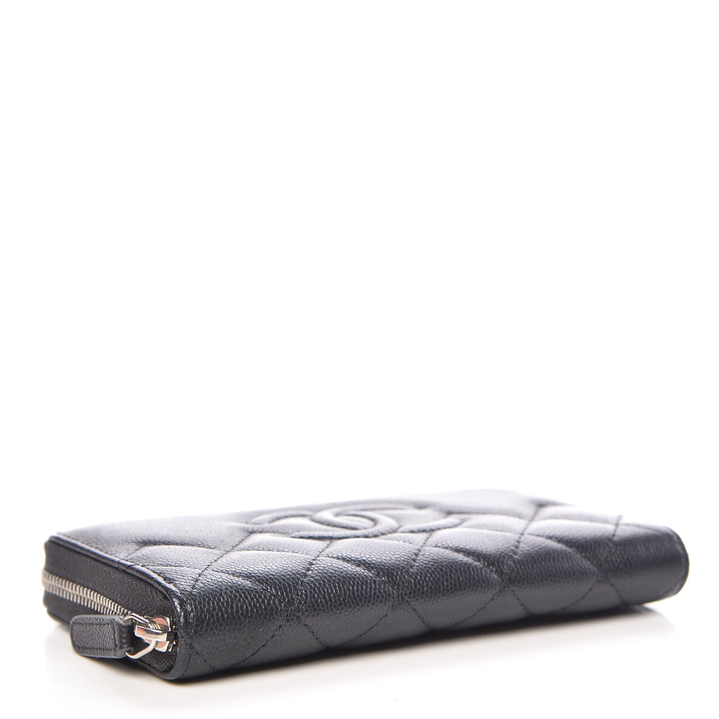 Metallic Caviar Quilted Medium Zip Around Wallet Dark Grey