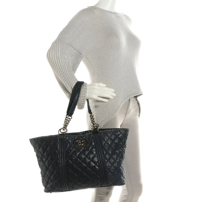 Chanel Iridescent Calfskin Quilted Large Gentle Boy Shopping Tote Navy 2 of 7