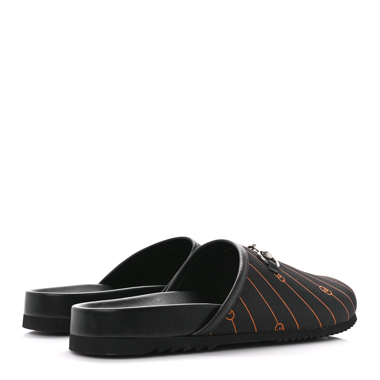 Gucci Vintage Jacquard Diagonal GG Horsebit Mens River Mule Slippers 13 Black Orange 4 of 11