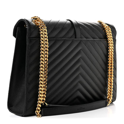 Saint Laurent Grain De Poudre Matelasse Chevron Large Monogram Satchel Black 3 of 10