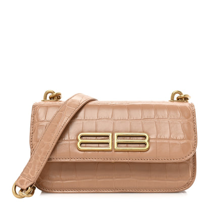 Balenciaga Extra Supple Calfskin Crocodile Embossed Gossip Chain Bag XS Nude Beige 1 of 16