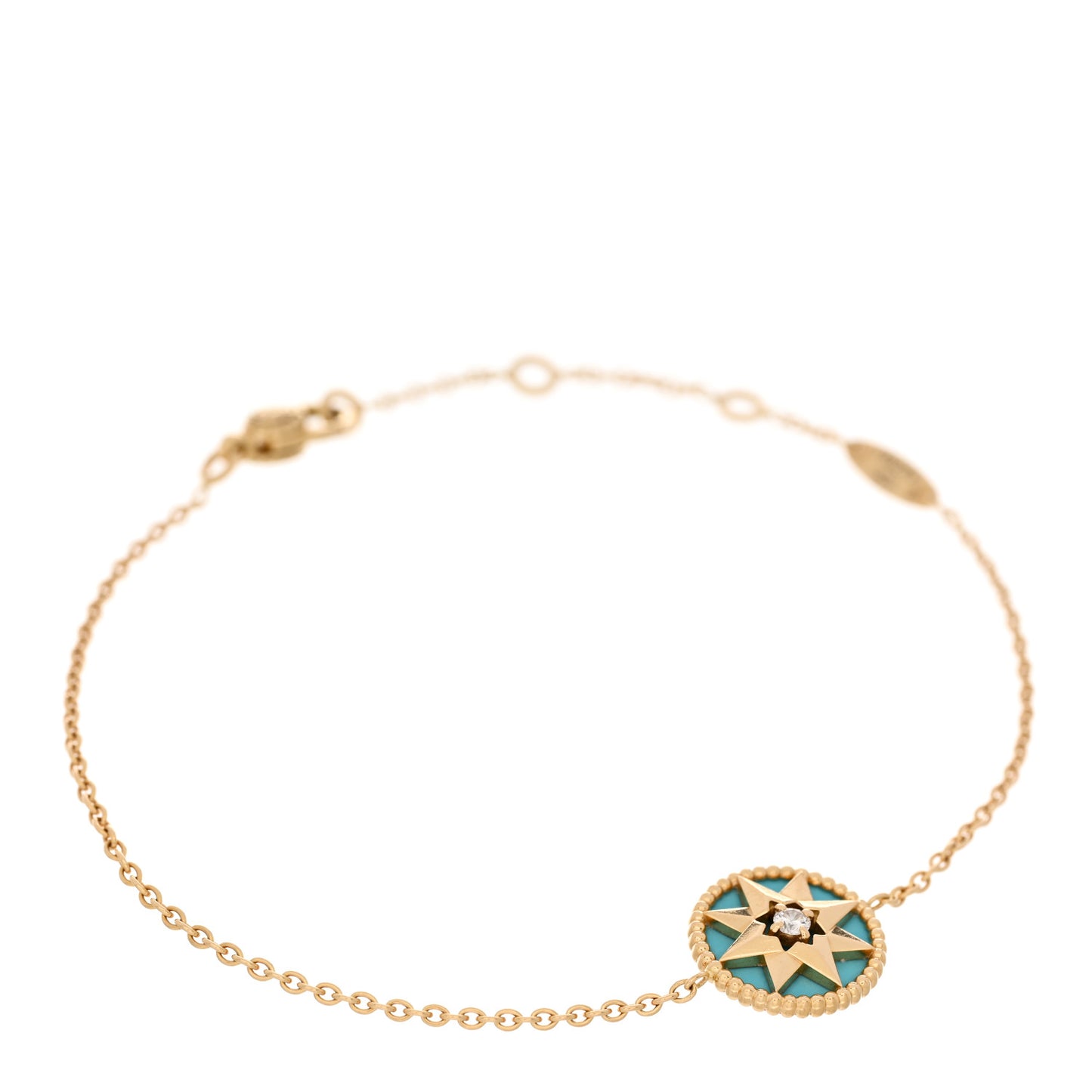 18K Yellow Gold Diamond Turquoise Rose des Vents Bracelet