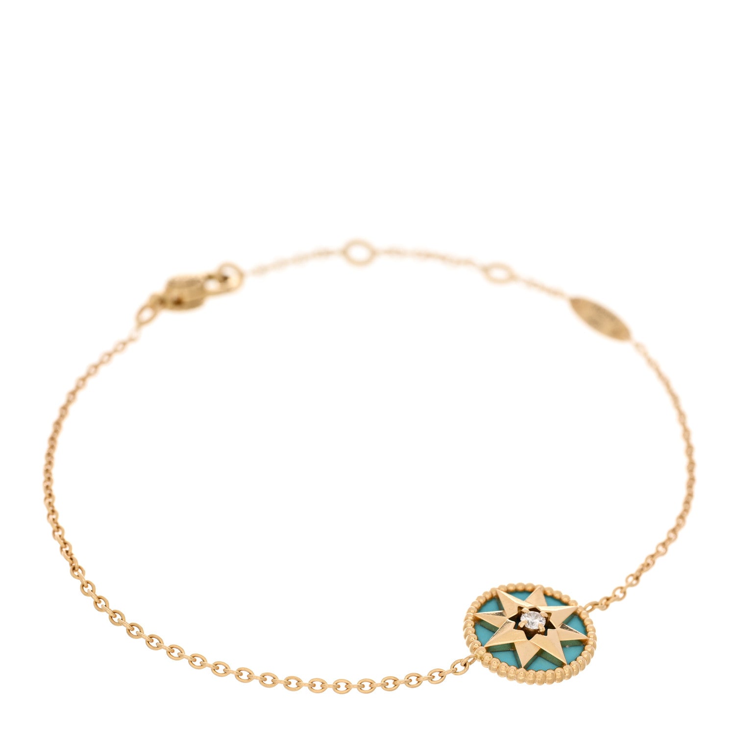 Christian Dior 18K Yellow Gold Diamond Turquoise Rose des Vents Bracelet 1 of 3