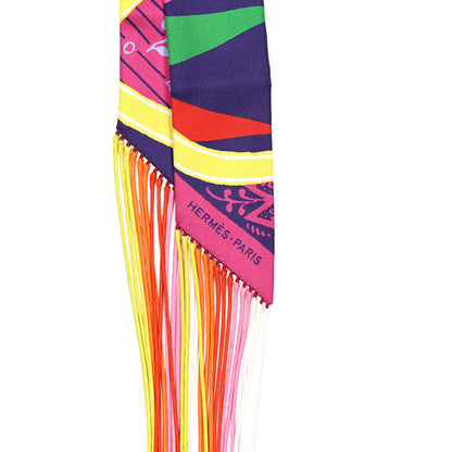 Hermes Silk Jeu de Soie Uniforme Fringed Twilly Fuchsia Rouge Multi 3 of 4