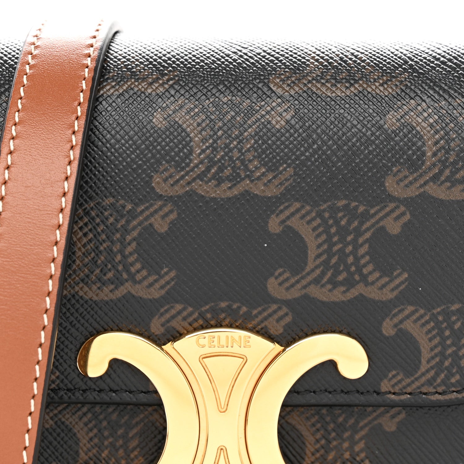 Celine Triomphe Canvas Calfskin Mini Triomphe Tan 8 of 10