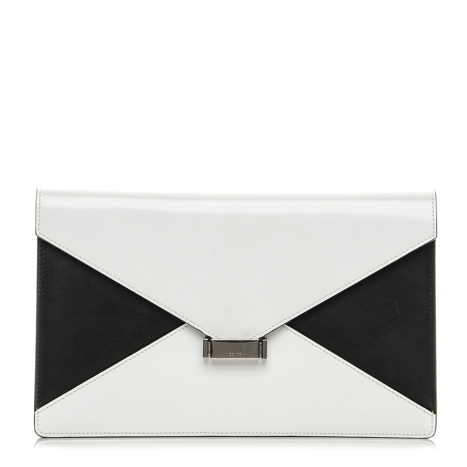 Celine Spazzolato Calfskin Diamond Clutch White Black 1 of 8