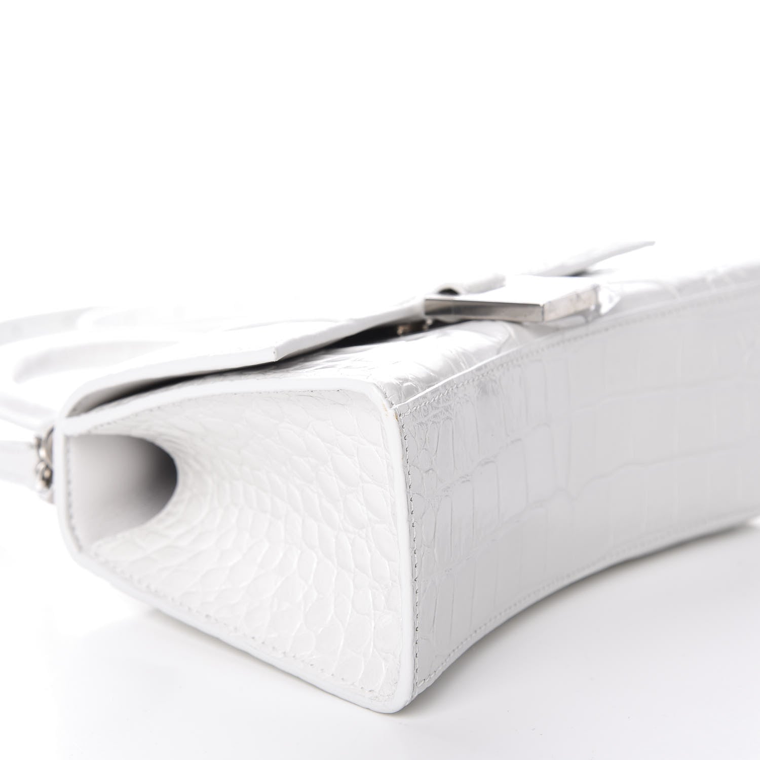 Balenciaga Shiny Calfskin Crocodile Embossed Hourglass Top Handle Bag XS White 6 of 8