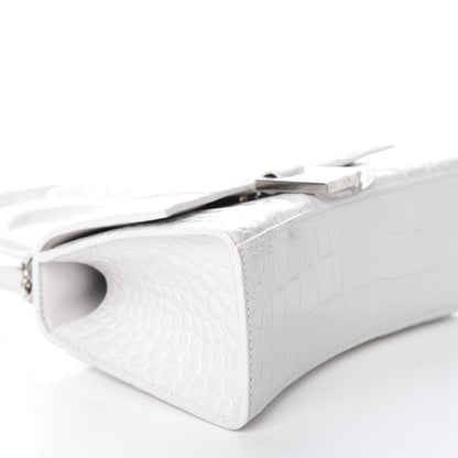 Balenciaga Shiny Calfskin Crocodile Embossed Hourglass Top Handle Bag XS White 6 of 8